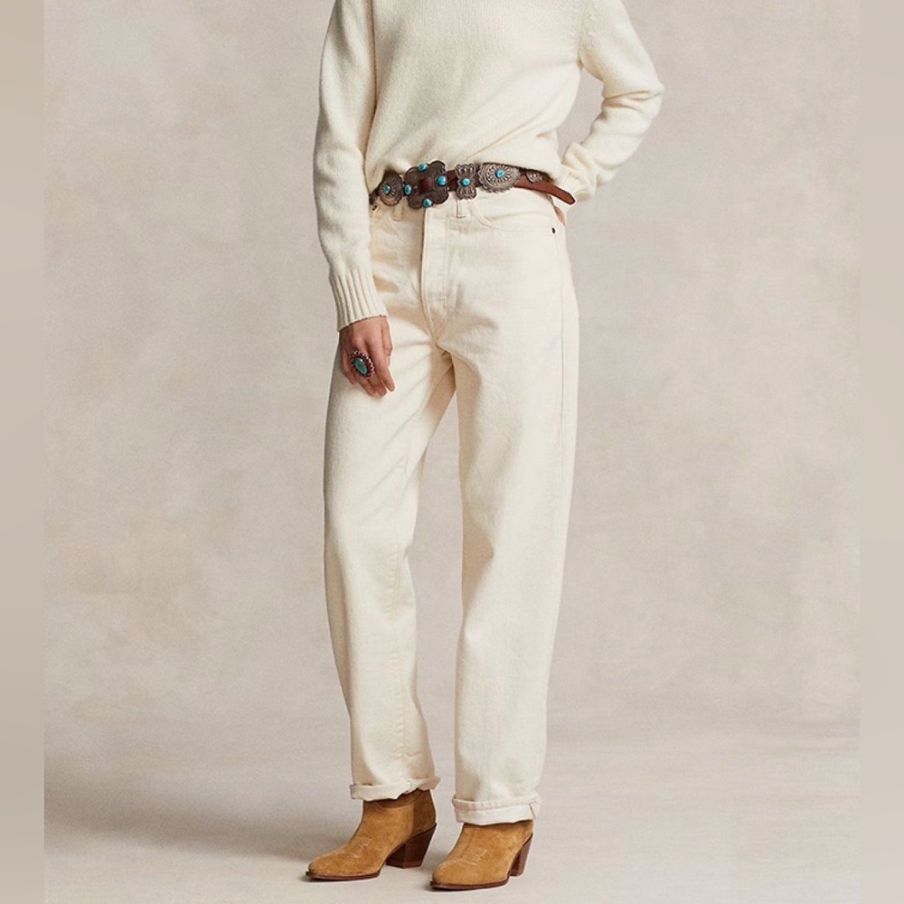 Vintage 90’s High Rise Straight Leg Jeans - Ivory Wash